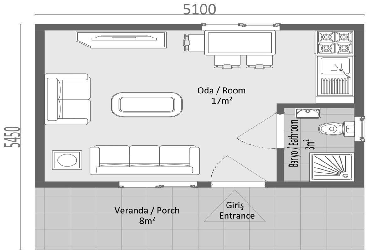 28 m² Prefabrik Ev 1+0 – görünüm 3