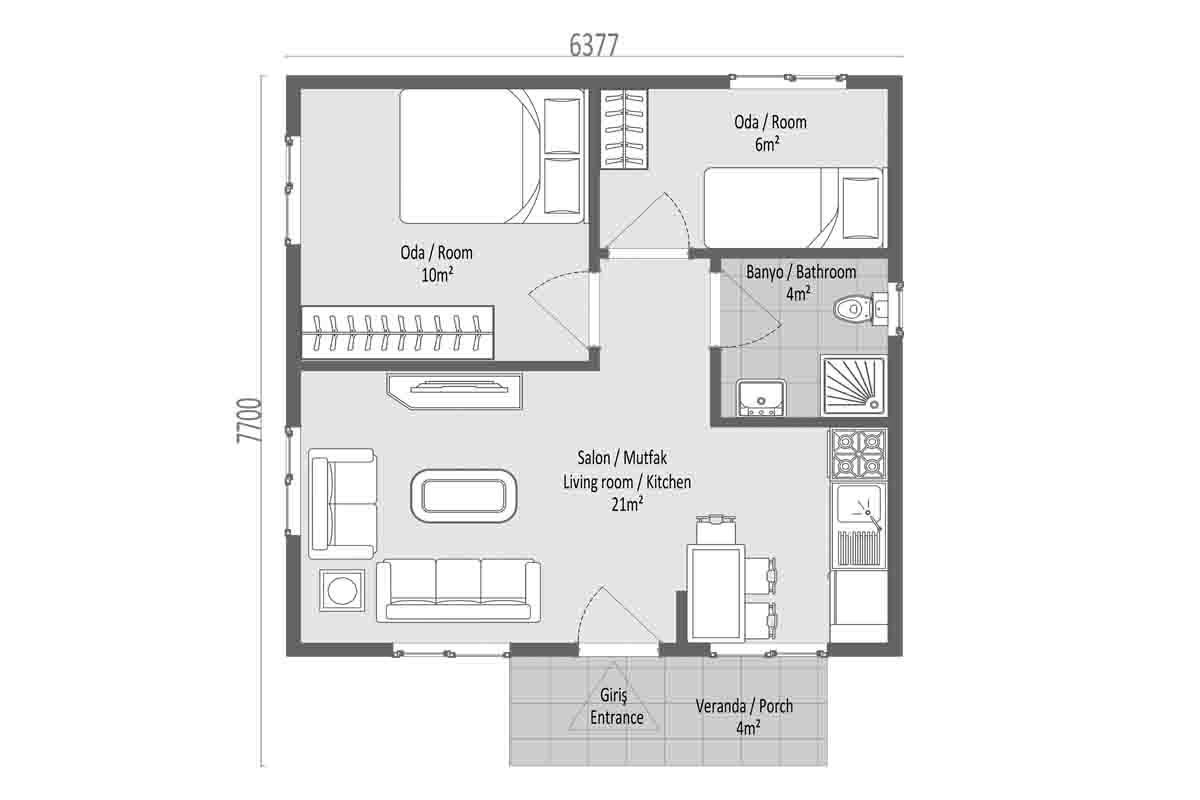 45 m² Prefabrik Ev 2+1 – görünüm 3