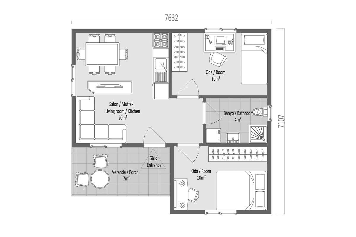 51 m² Prefabrik Ev 1+1 – görünüm 3