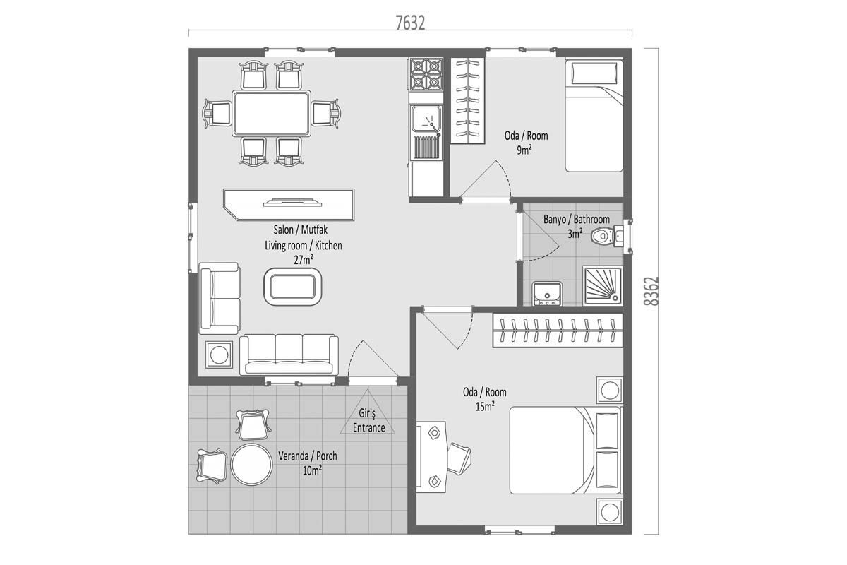 64 m² Prefabrik Ev 2+1 – görünüm 3