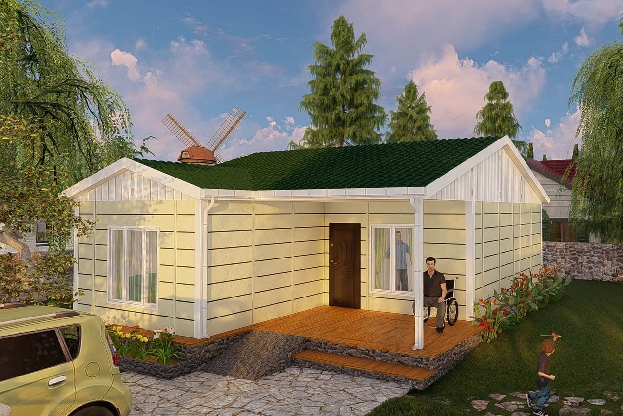 73 m² Prefabrik Ev 2+1 ön cephe görünümü