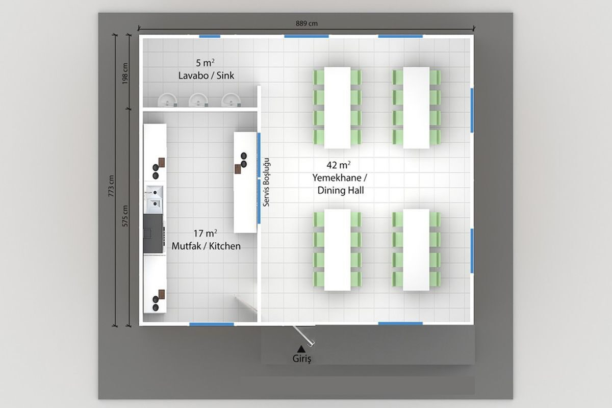 136 m² Prefabrik Yemekhane – görünüm 3