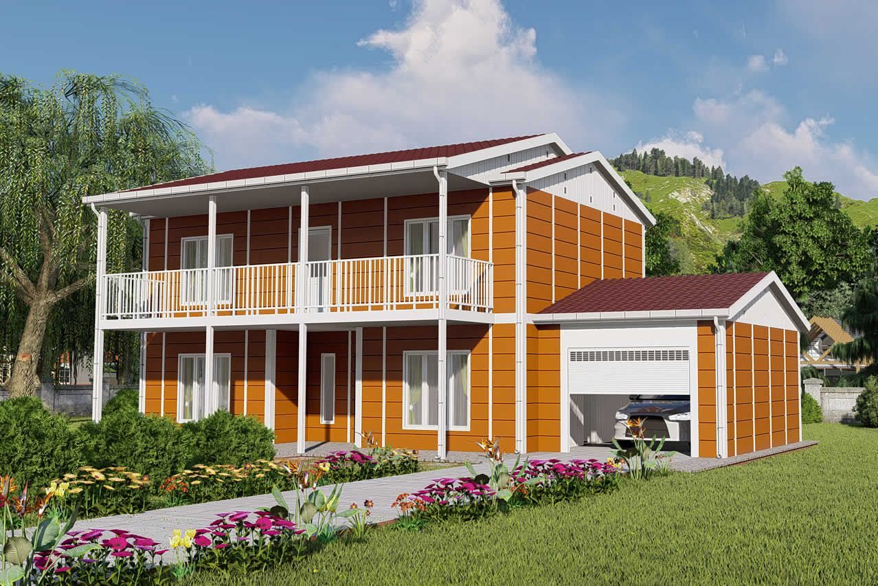 196 m² Prefabrik Villa 3+1 ön cephe görünümü
