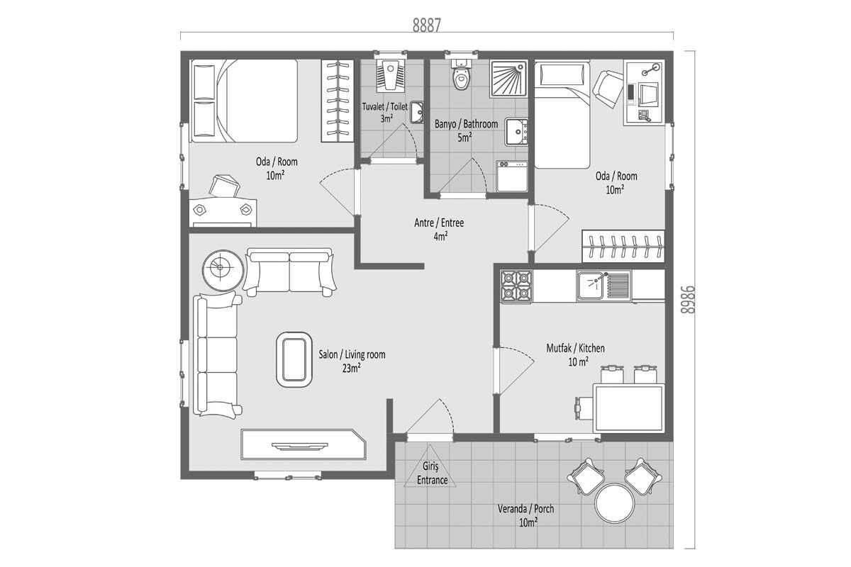 75 m² Prefabrik Ev 2+1 – görünüm 3