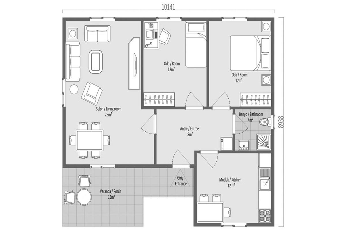 87 m² Prefabrik Ev 2+1 – görünüm 3