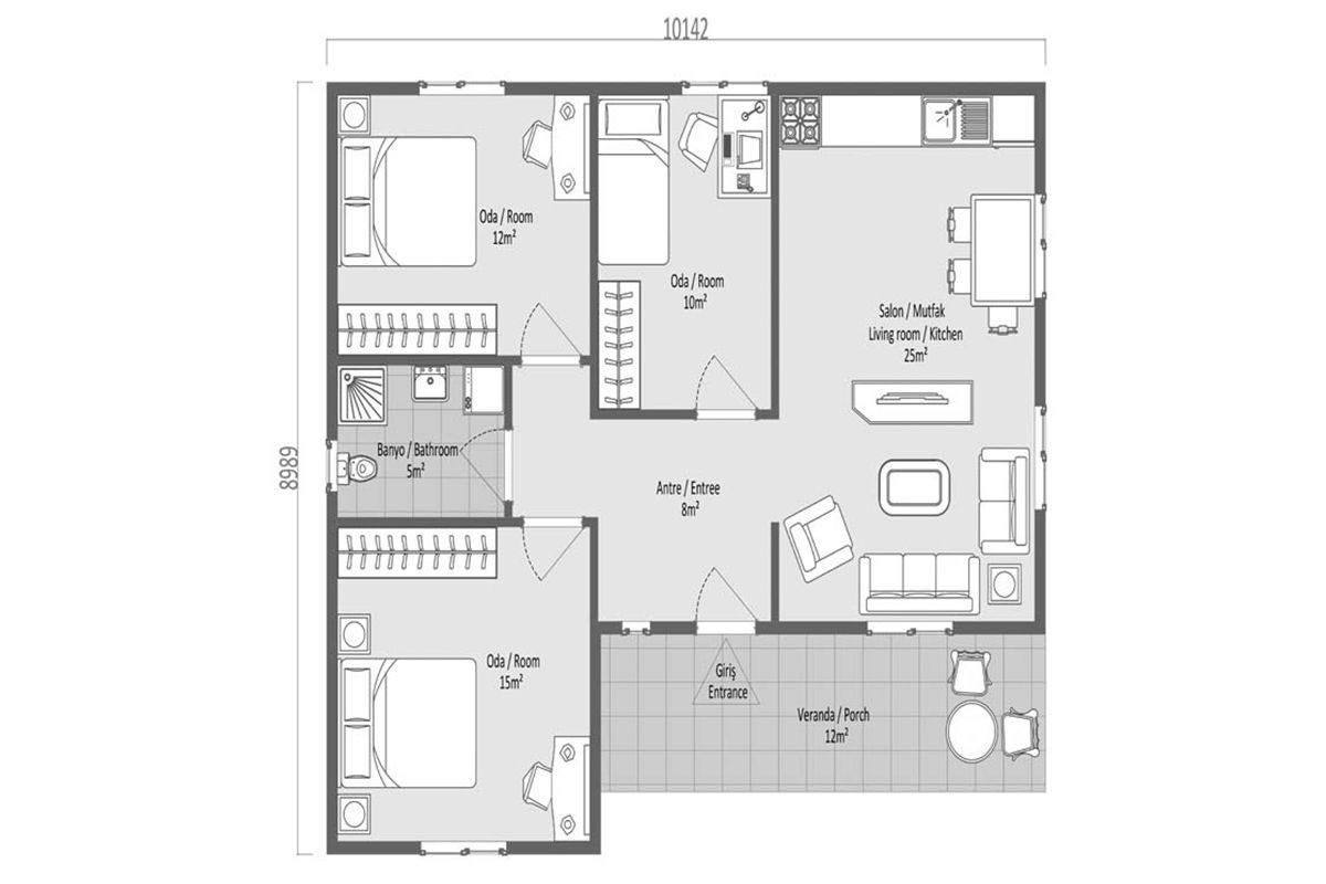 87 m² Prefabrik Ev 3+1 – görünüm 3