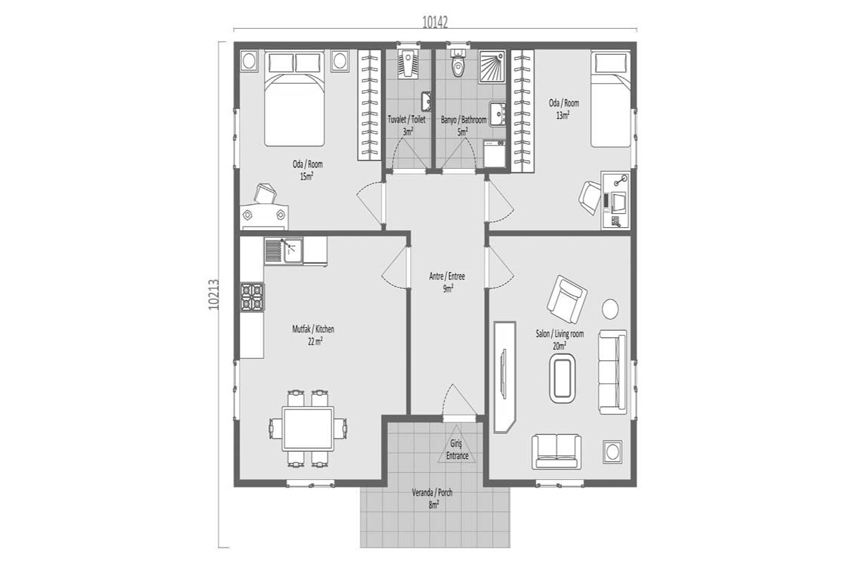 96 m² Prefabrik Ev 2+1 – görünüm 3