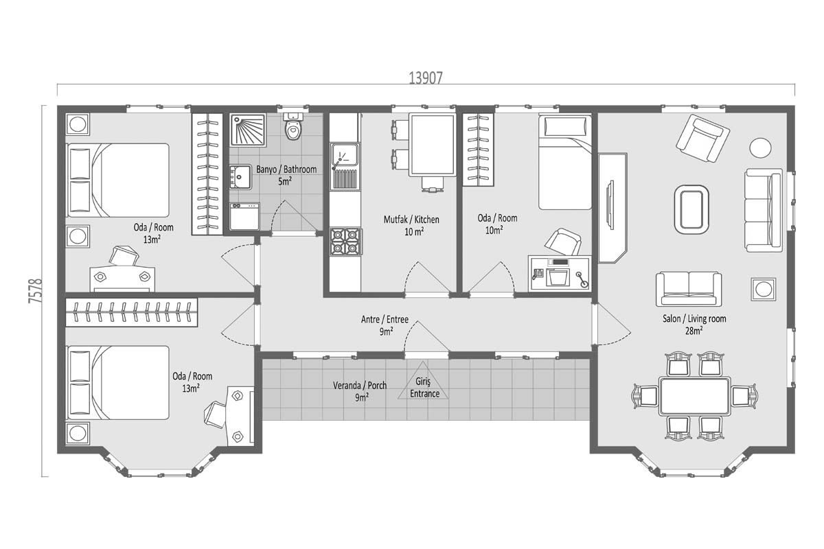 96 m² Prefabrik Ev 3+1 – görünüm 3
