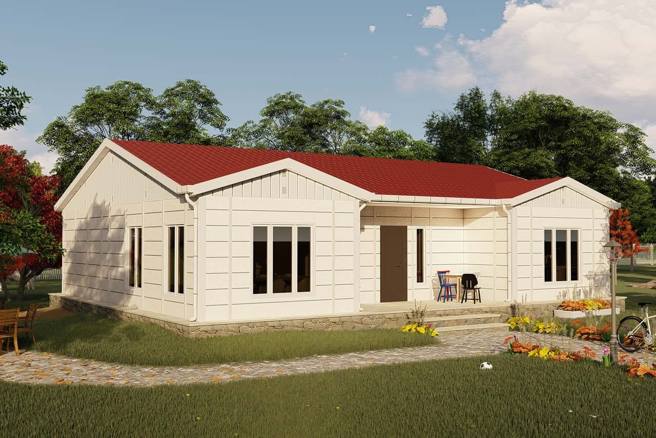 126 m² Prefabrik Ev 3+1 ön cephe görünümü