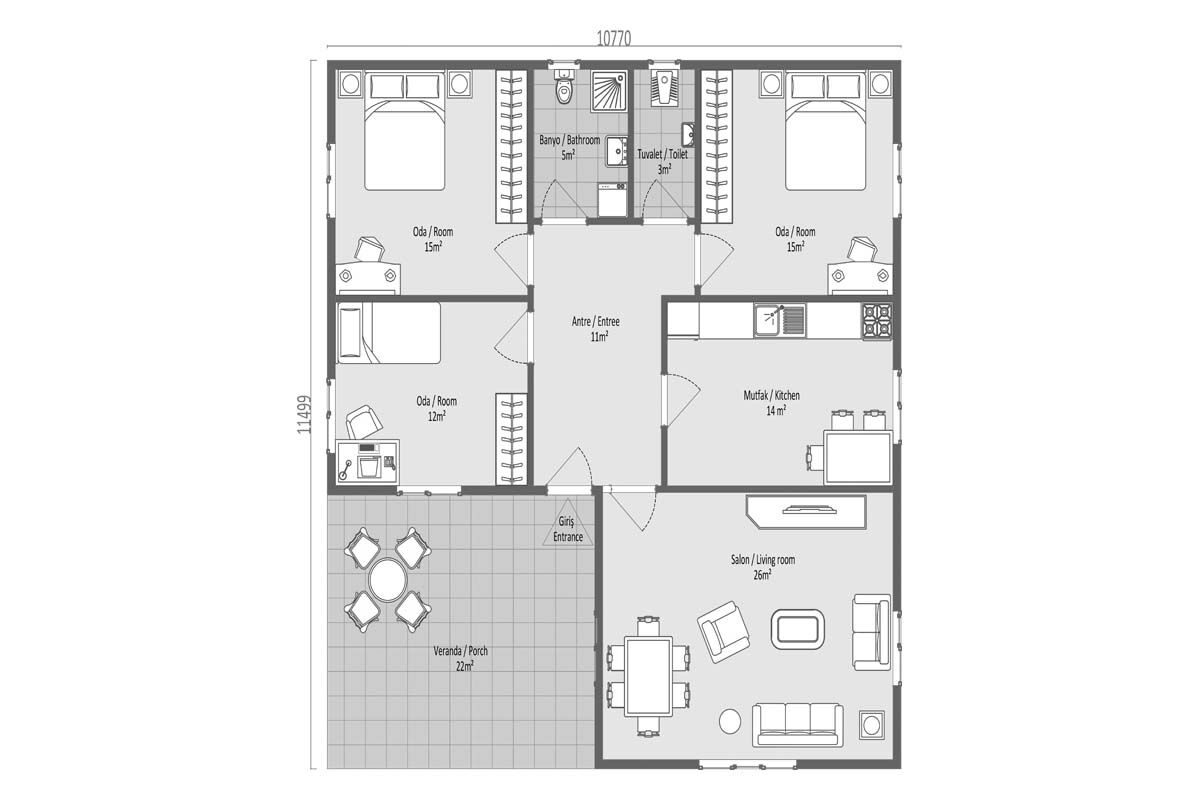 123 m² Prefabrik Ev 3+1 – görünüm 3