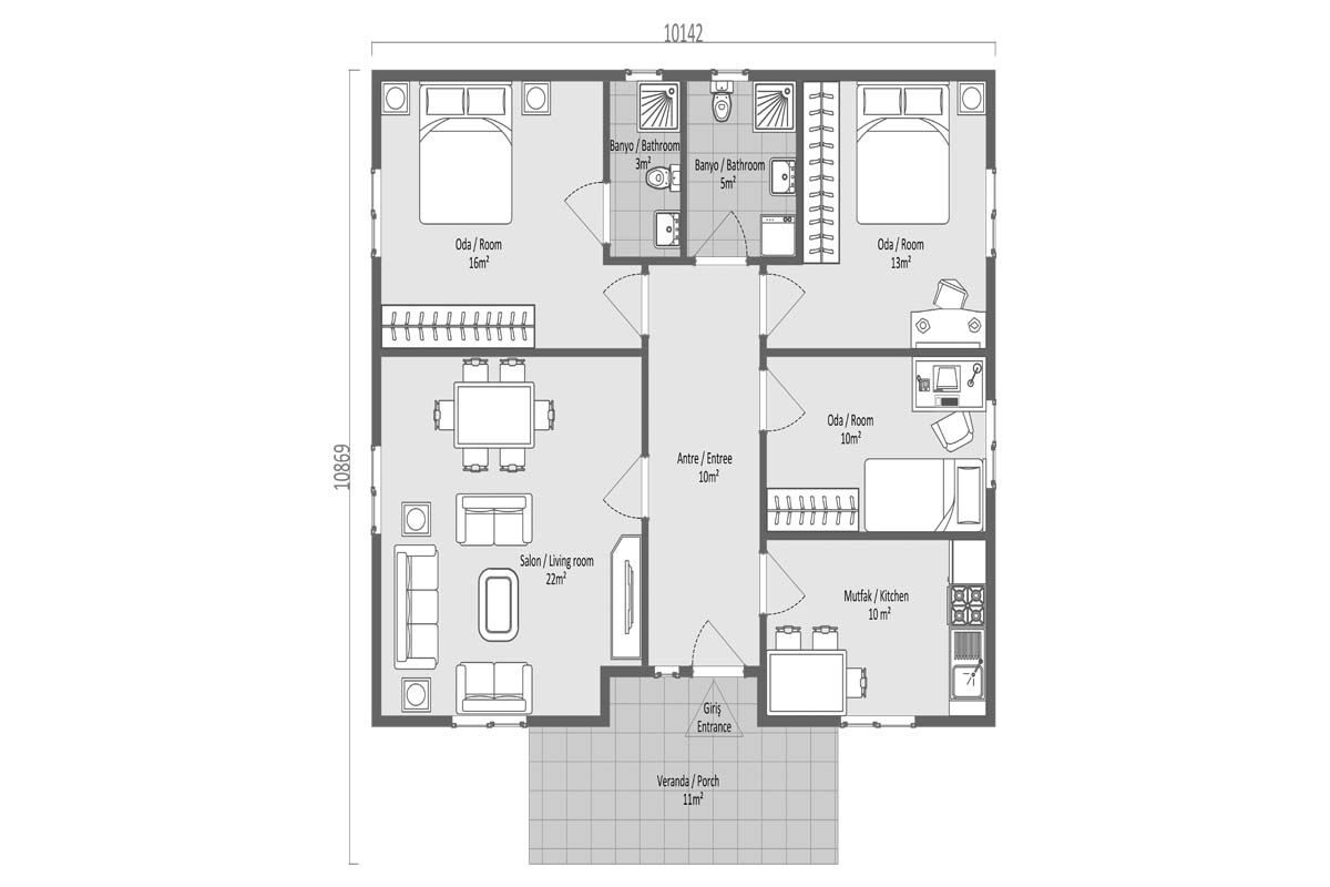 100 m² Prefabrik Ev 3+1 – görünüm 3