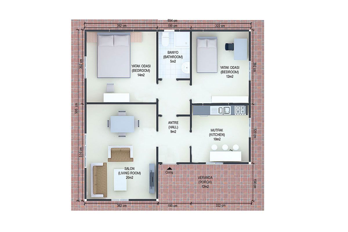 82 m² Prefabrik Ev 2+1 – görünüm 2