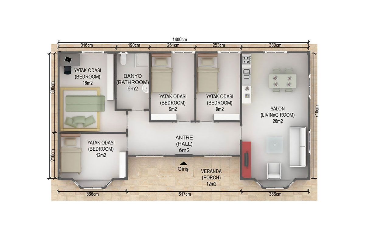 97 m² Prefabrik Ev 4+1 – görünüm 3
