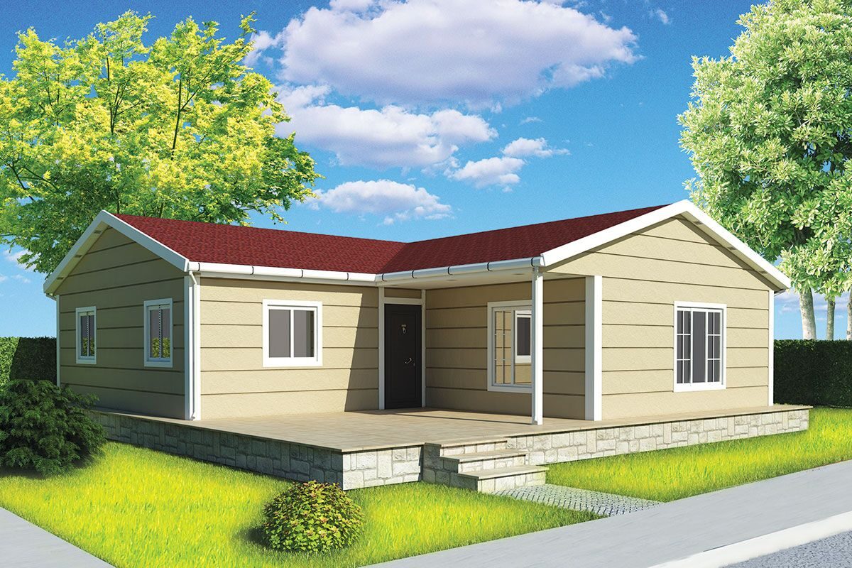 107 m² Prefabrik Ev 3+1 ön cephe görünümü