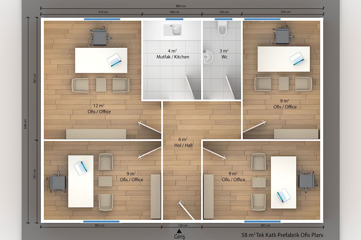 58 m² Prefabrik Ofis – görünüm 2