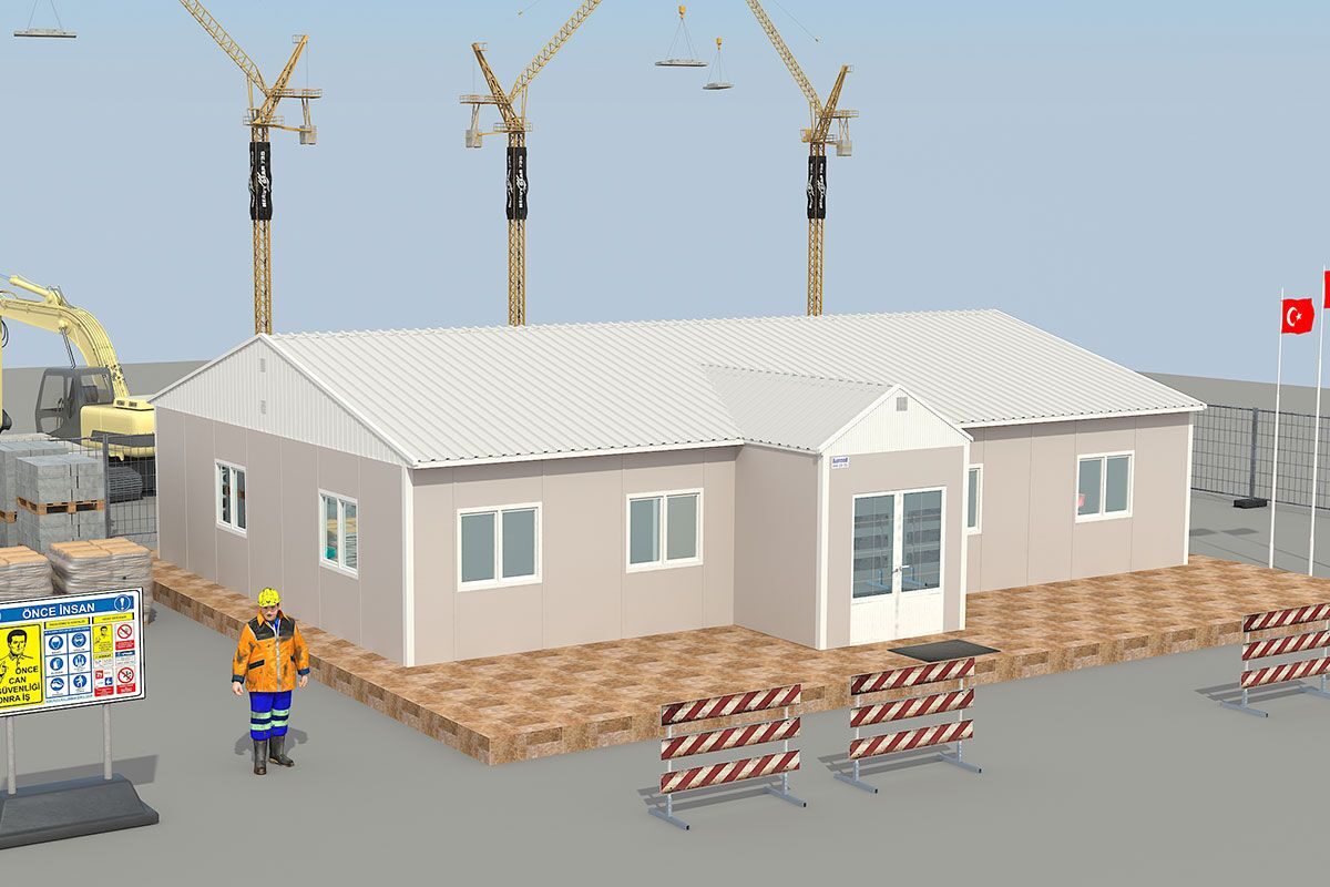 125 m² Prefabrik Ofis ön cephe görünümü