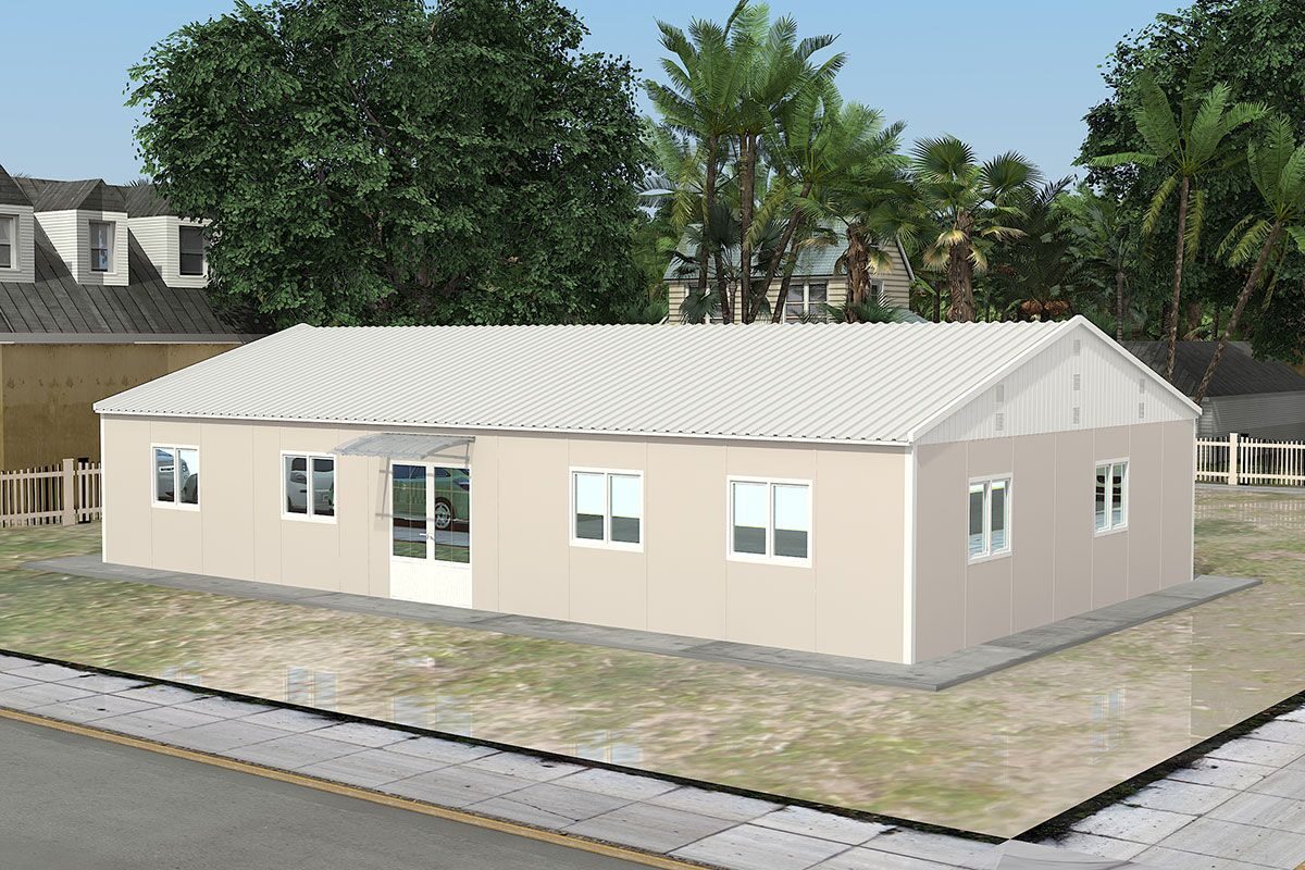 136 m² Prefabrik Ofis ön cephe görünümü