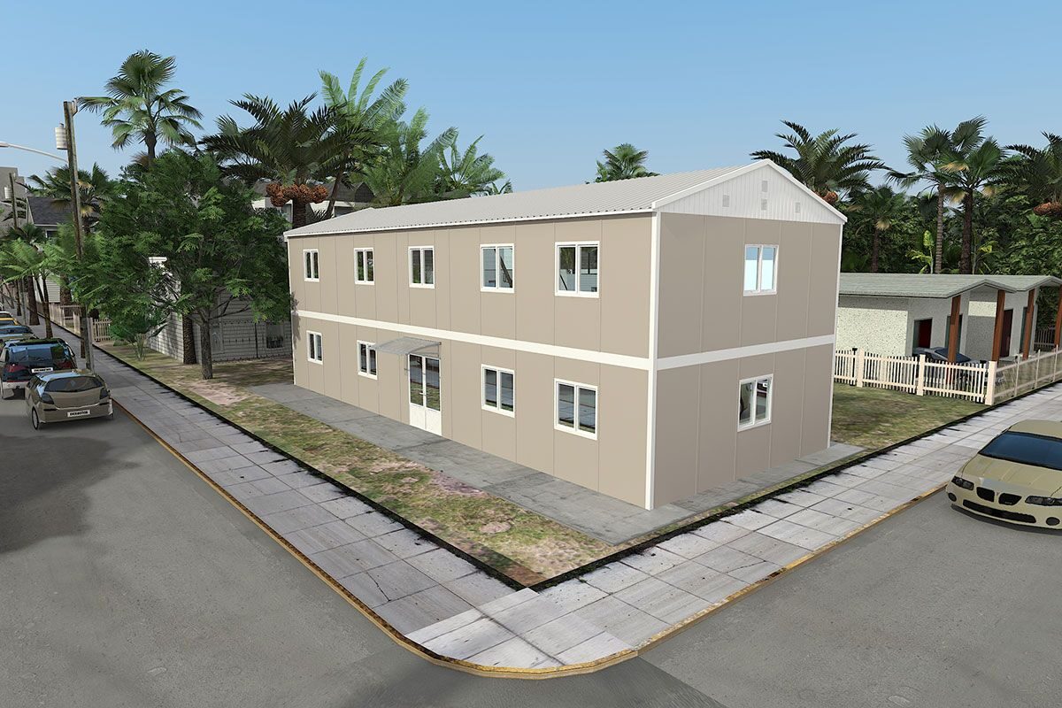 214 m² Prefabrik Ofis ön cephe görünümü