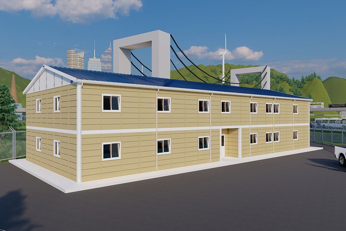 539 m² Prefabrik Ofis ön cephe görünümü
