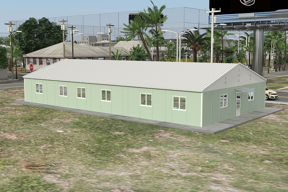 246 m² Prefabrik Ofis ön cephe görünümü