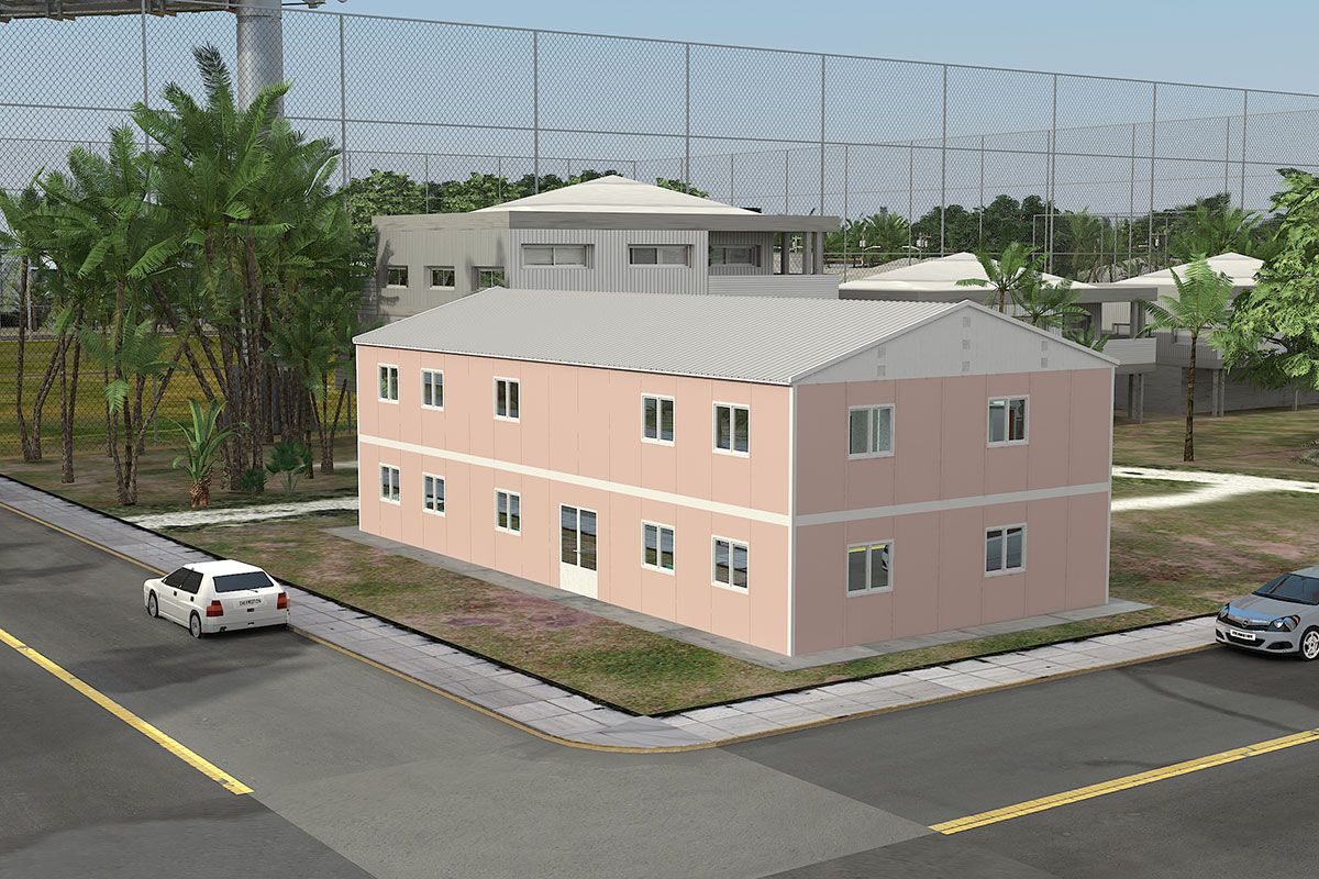 340 m² Prefabrik Ofis ön cephe görünümü