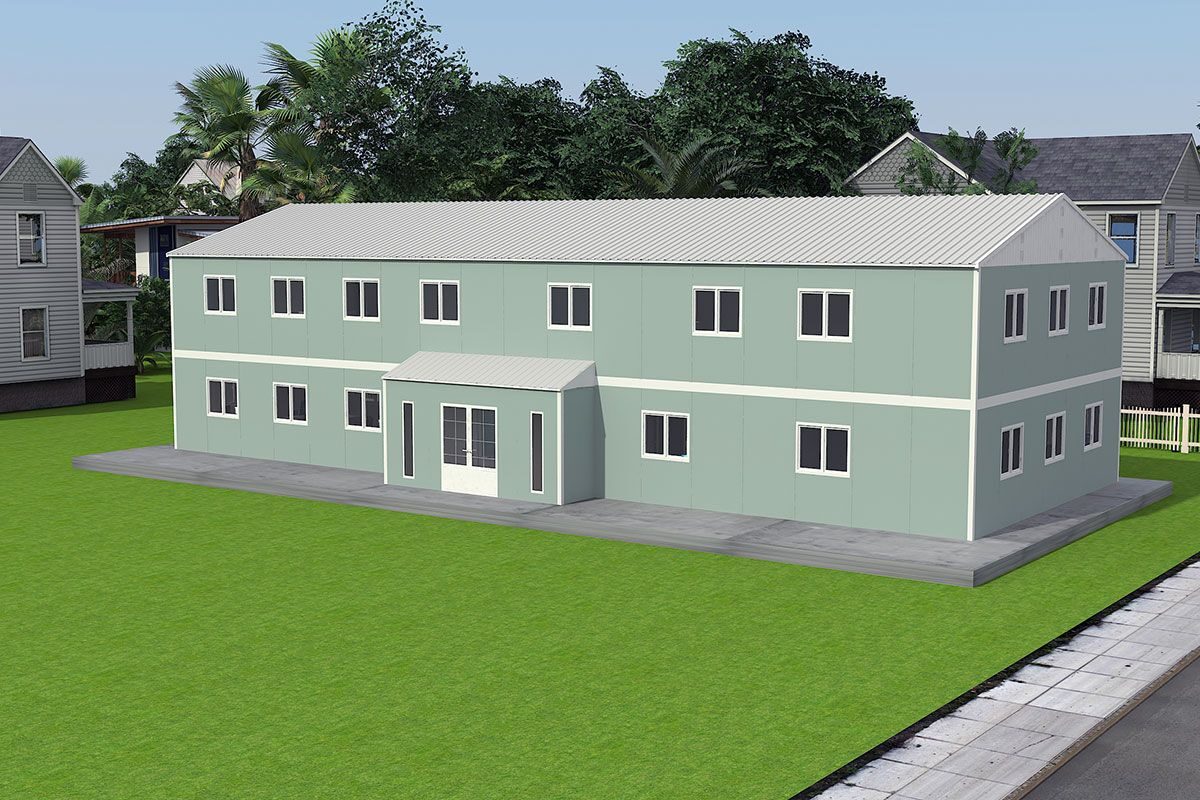 415 m² Prefabrik Ofis ön cephe görünümü