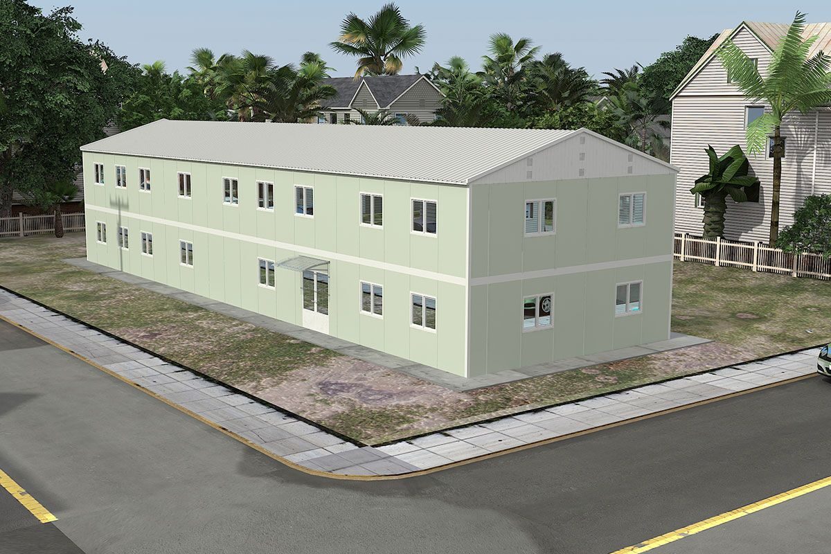 463 m² Prefabrik Ofis ön cephe görünümü