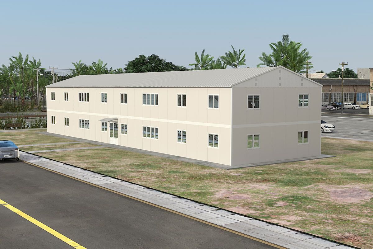 588 m² Prefabrik Ofis ön cephe görünümü