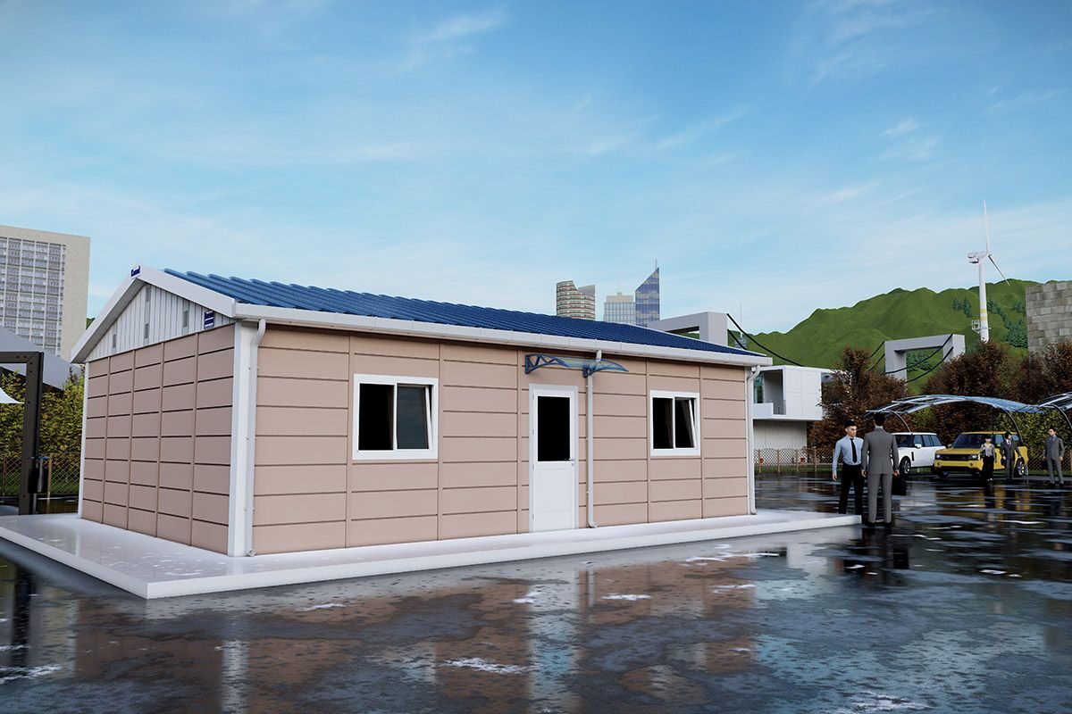 58 m² Prefabrik Ofis ön cephe görünümü