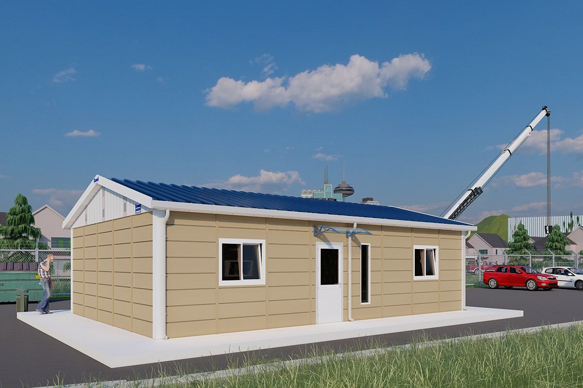 66 m² Prefabrik Ofis ön cephe görünümü