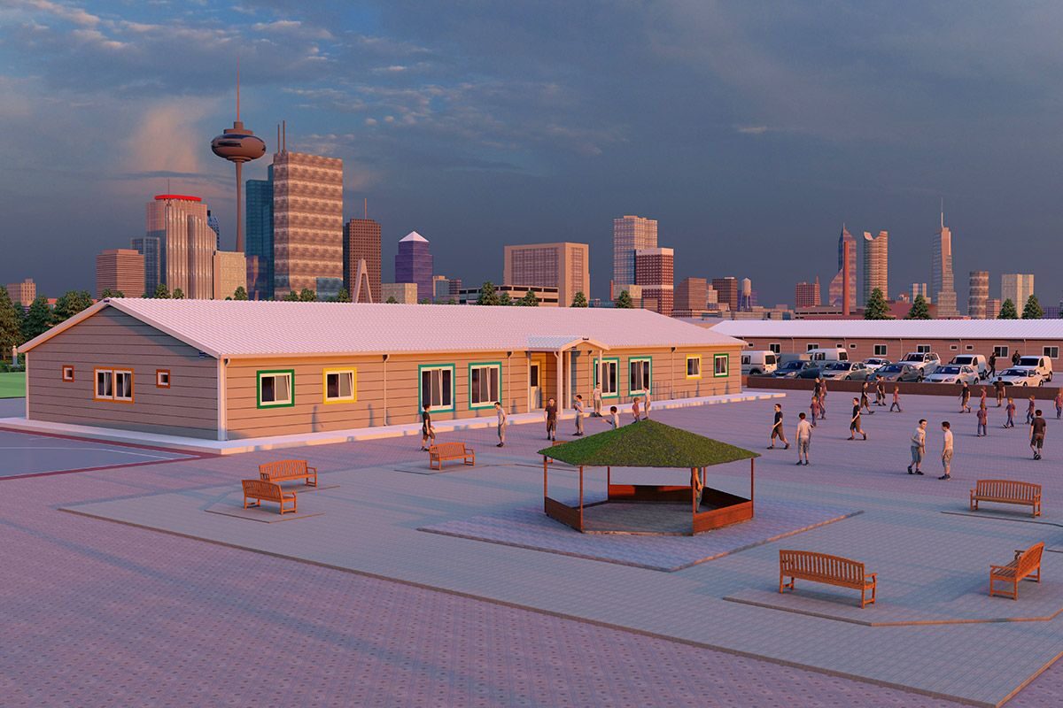 389 m² Prefabrik Okul ön cephe görünümü