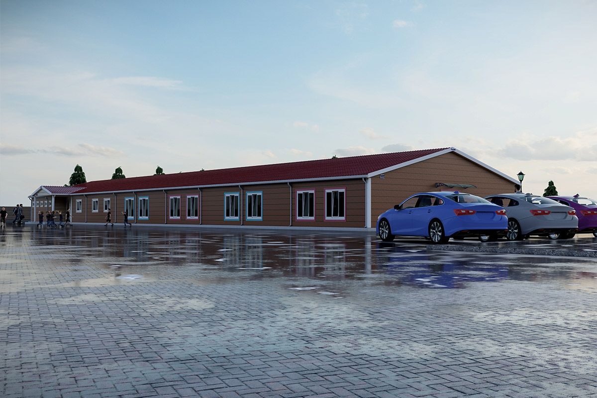 668 m² Prefabrik Okul ön cephe görünümü
