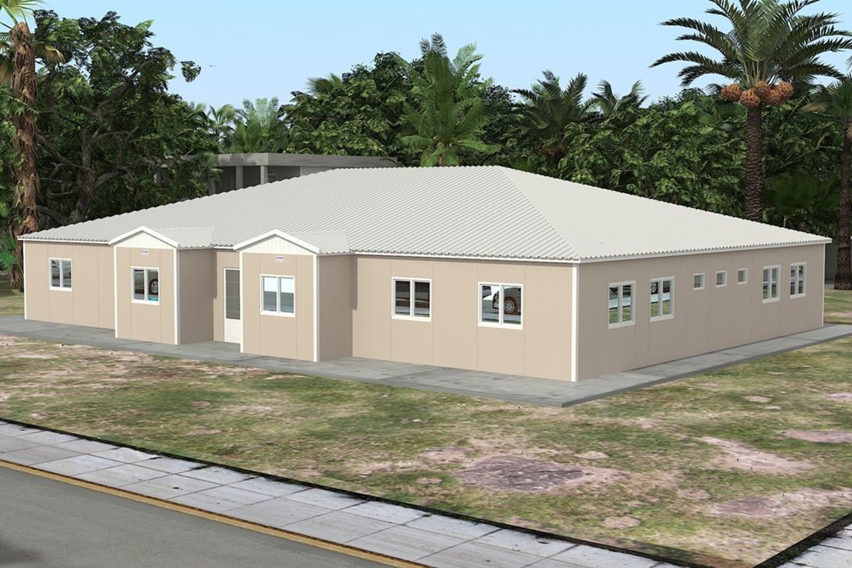 289 m² Prefabrik Okul ön cephe görünümü