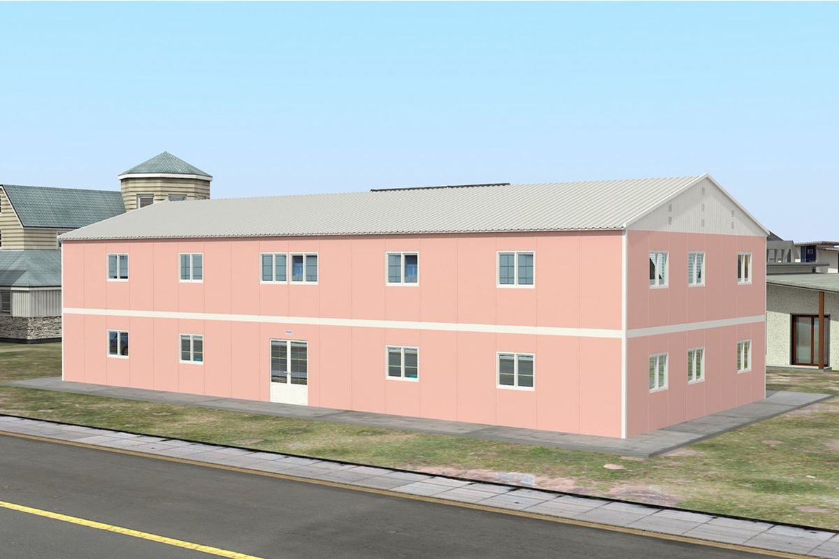 480 m² Prefabrik Okul ön cephe görünümü