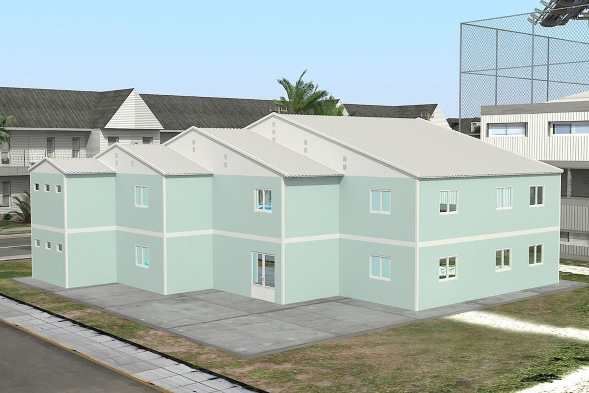 508 m² Prefabrik Okul ön cephe görünümü