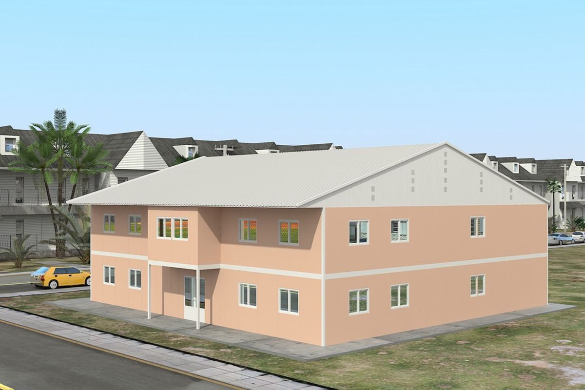594 m² Prefabrik Okul ön cephe görünümü