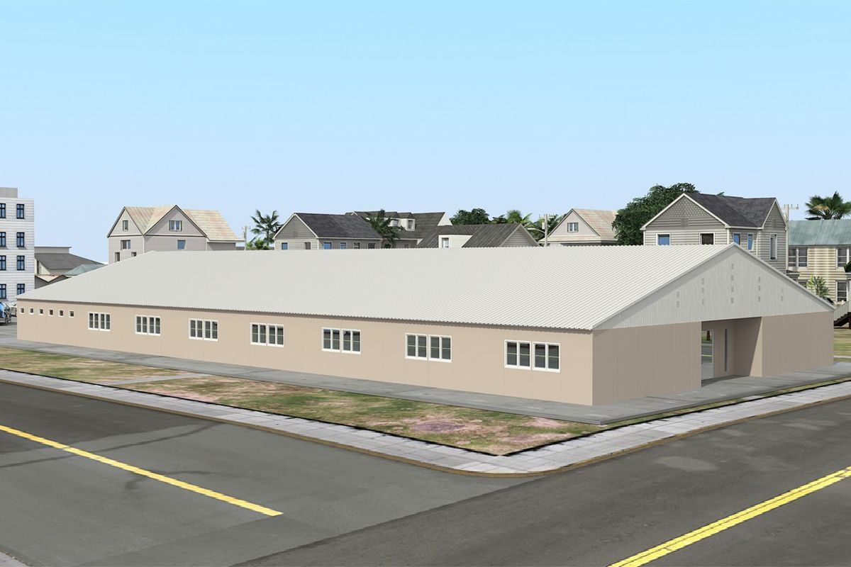 808 m² Prefabrik Yapı ön cephe görünümü