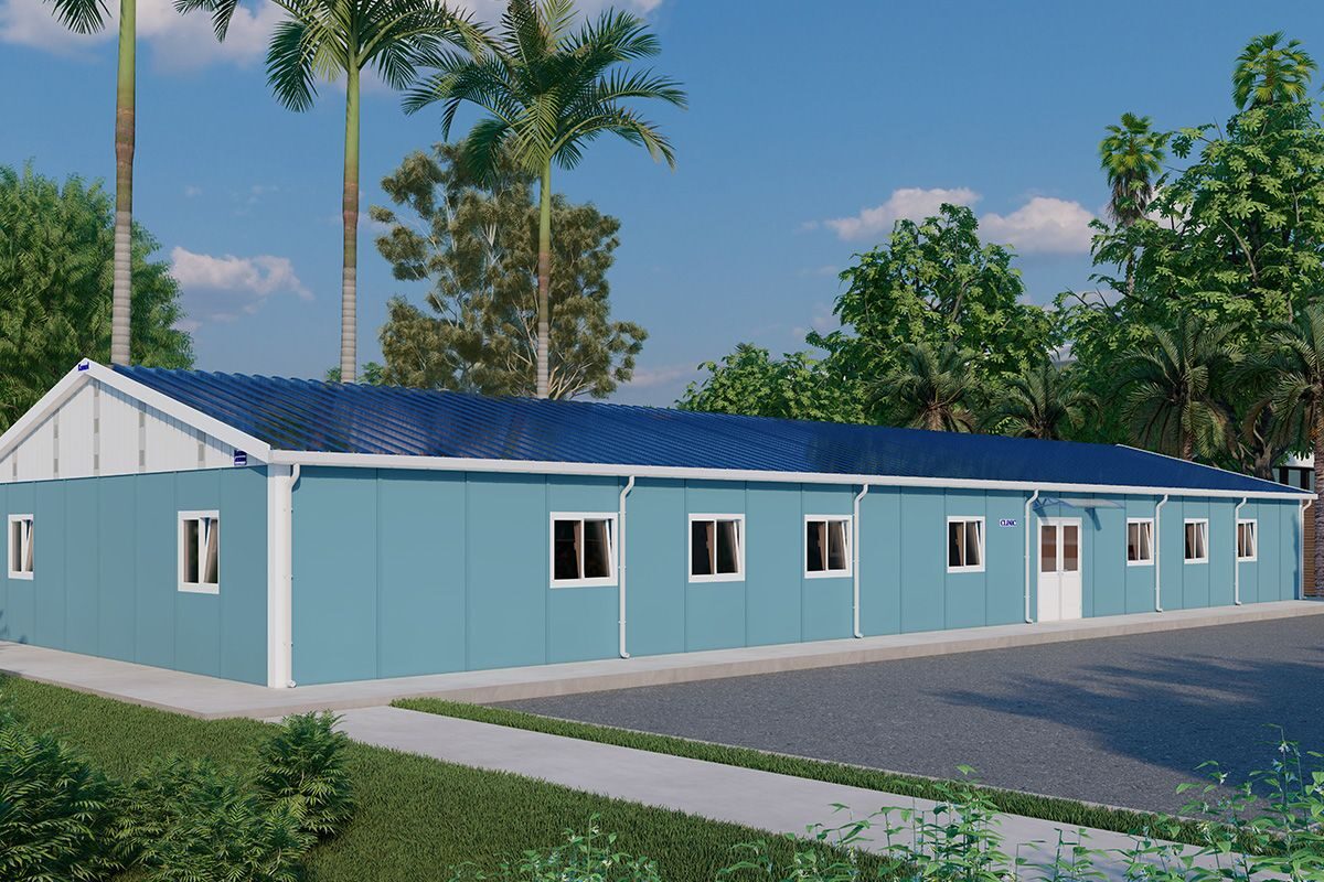 284 m² Prefabrik Hastane ön cephe görünümü