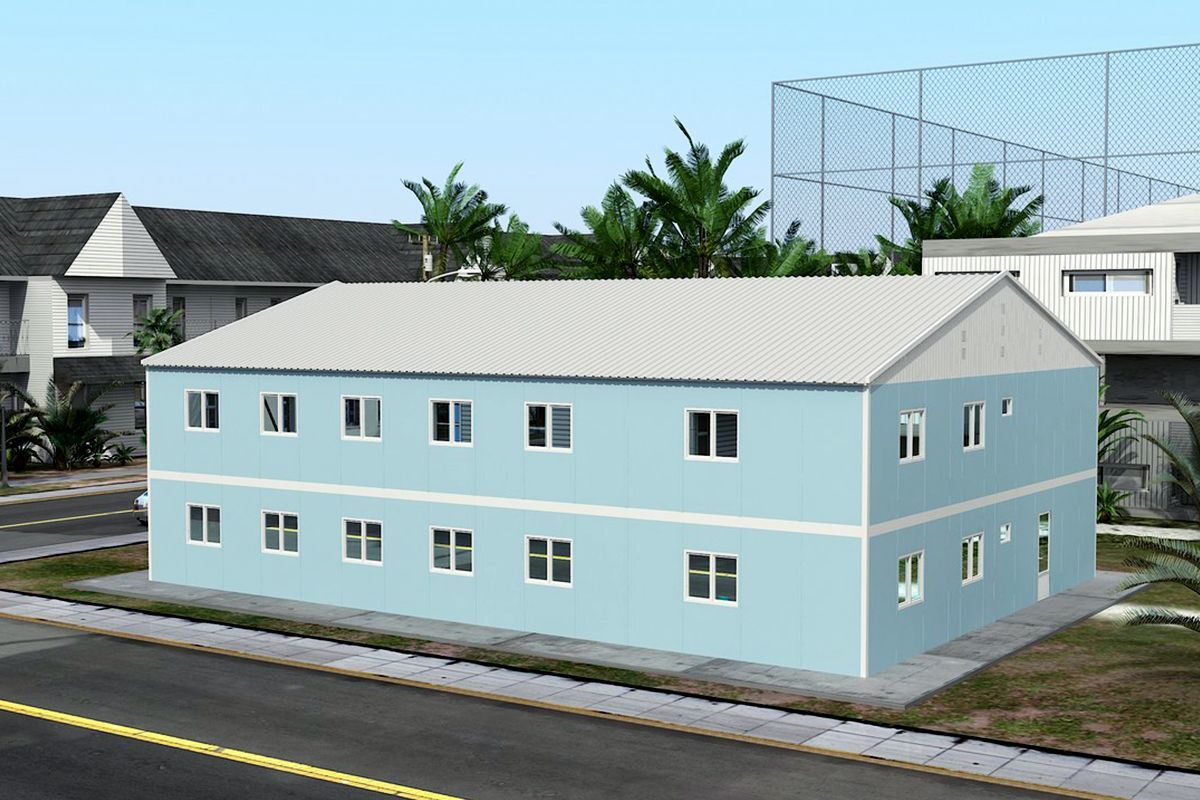 506 m² Prefabrik Hastane ön cephe görünümü