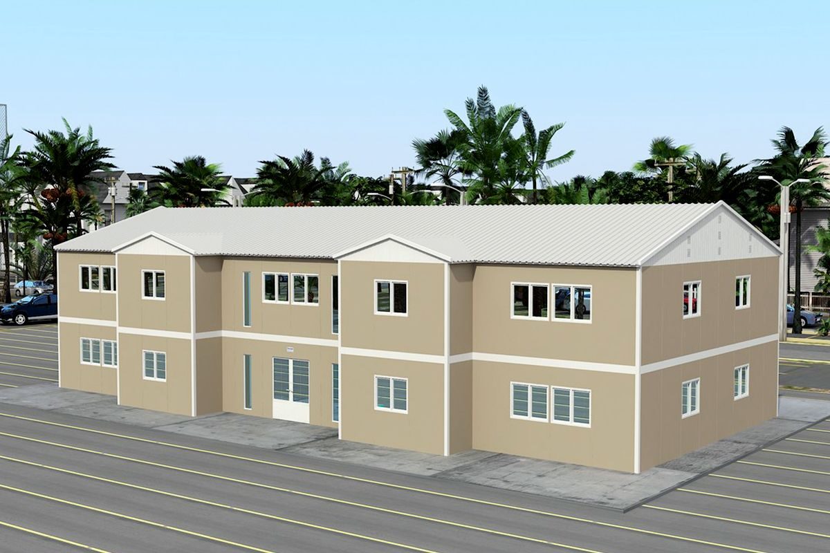 576 m² Prefabrik Hastane ön cephe görünümü