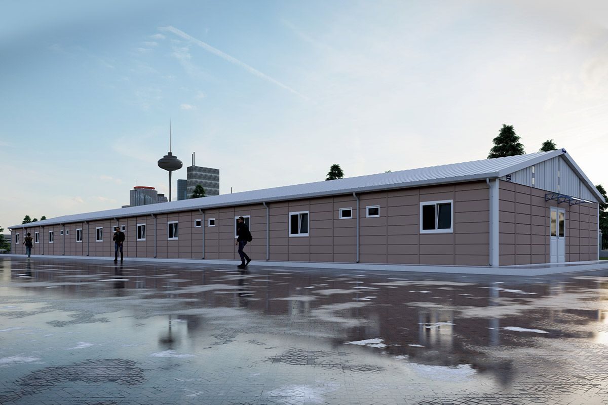 515 m² Prefabrik Yatakhane ön cephe görünümü