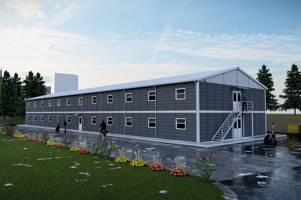 1154 m² Prefabrik Yatakhane ön cephe görünümü