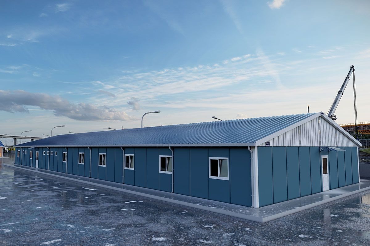 513 m² Prefabrik Yatakhane ön cephe görünümü