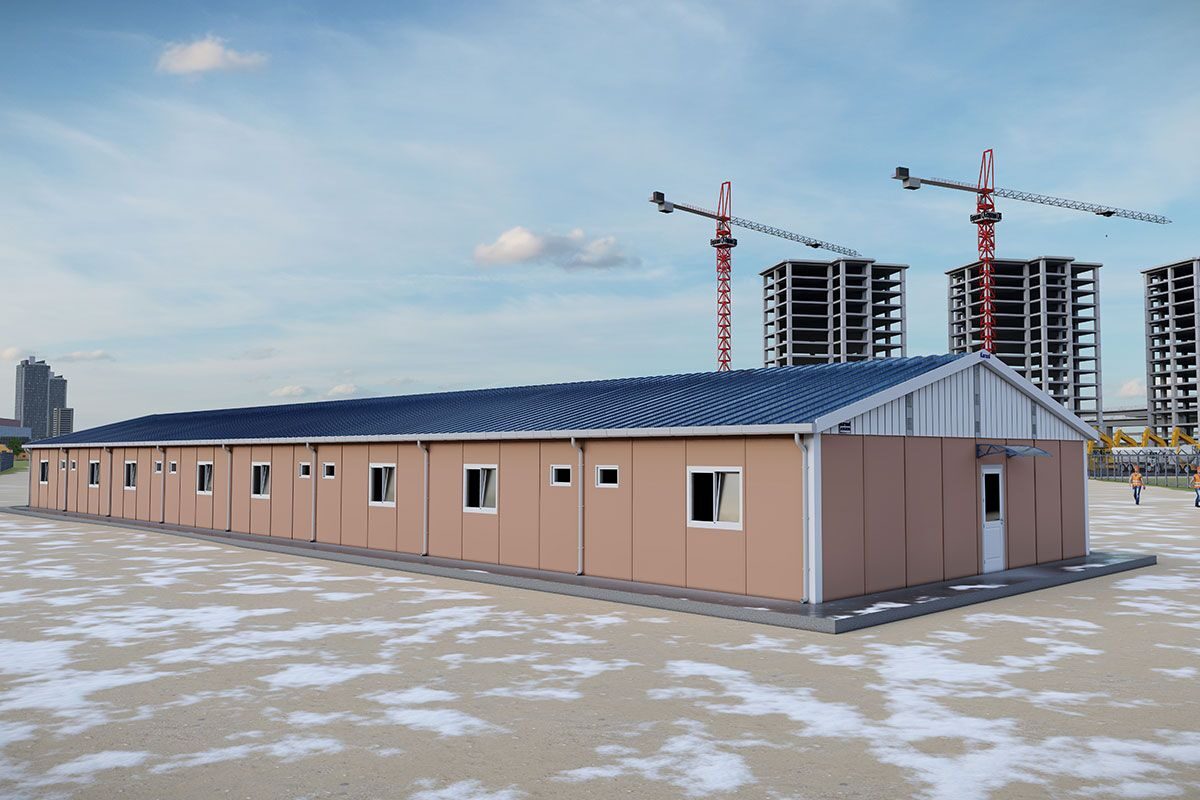 412 m² Prefabrik Yatakhane ön cephe görünümü