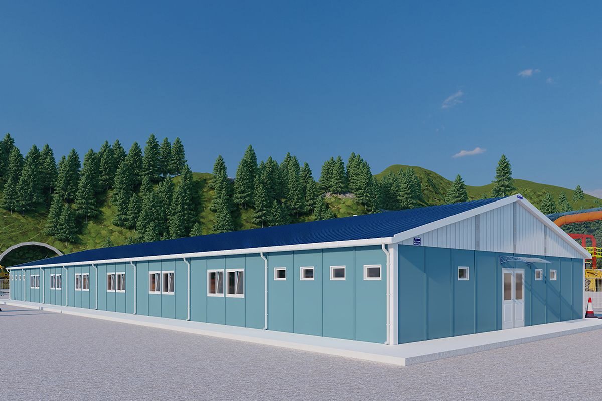 96 Kişilik Prefabrik Yatakhane ön cephe görünümü