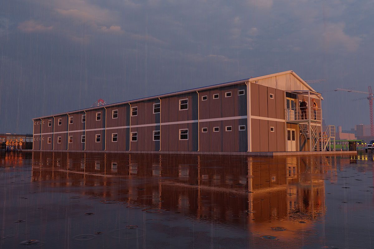 1122 m² Prefabrik Yatakhane ön cephe görünümü