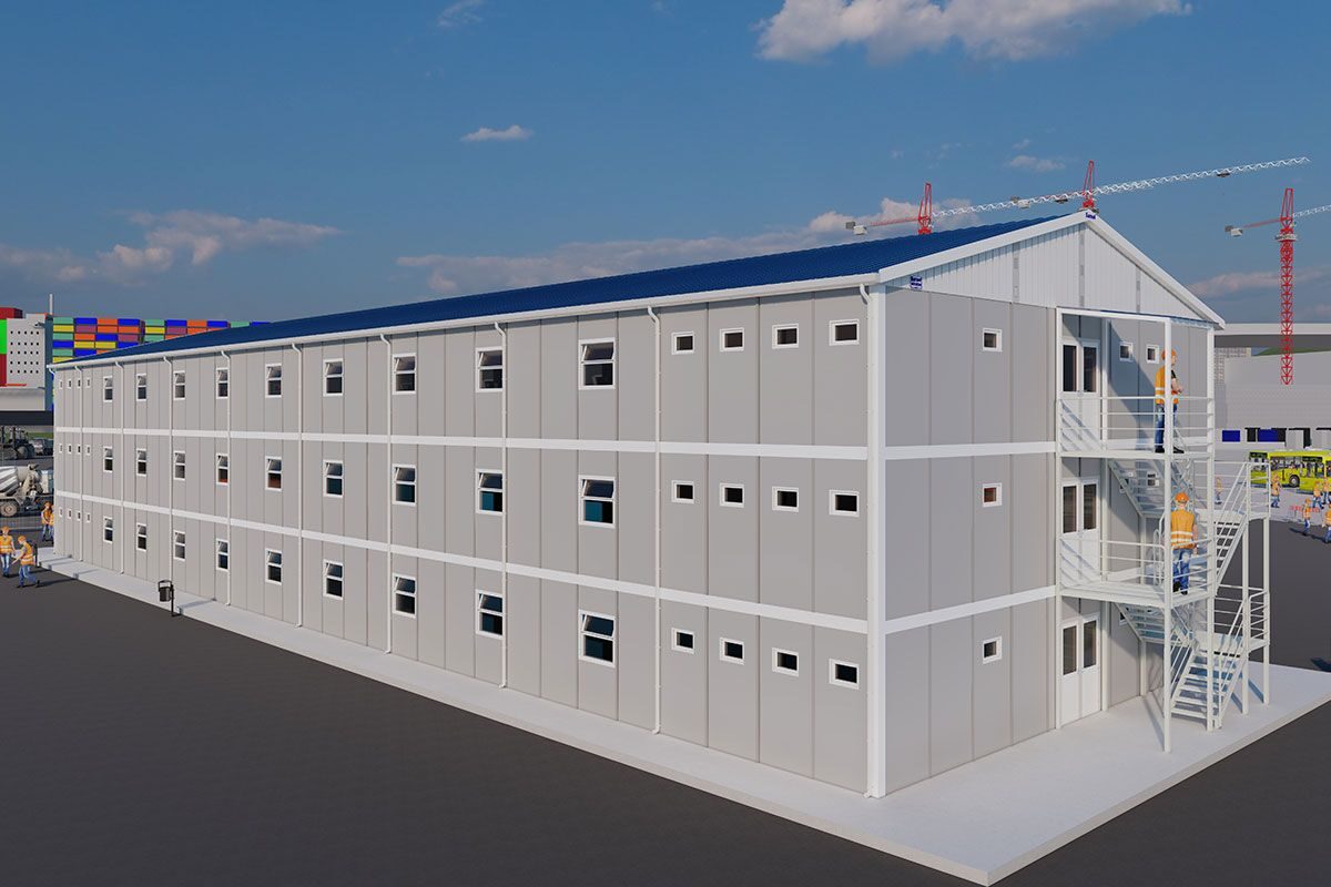 1683 m² Prefabrik Yatakhane ön cephe görünümü