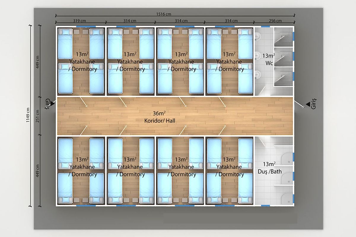 348 m² Prefabrik Yatakhane – görünüm 2