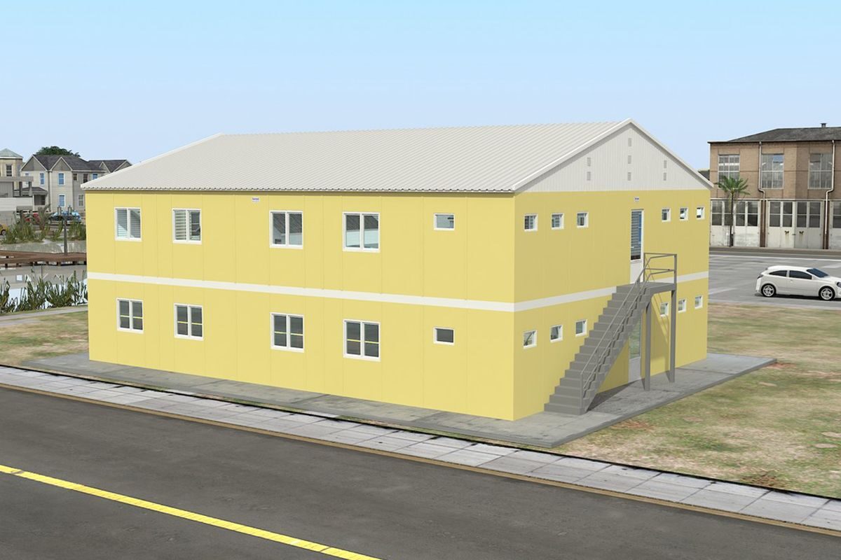 348 m² Prefabrik Yatakhane ön cephe görünümü