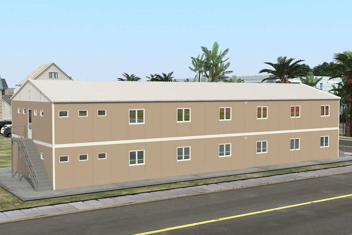 474 m² Prefabrik Yatakhane ön cephe görünümü